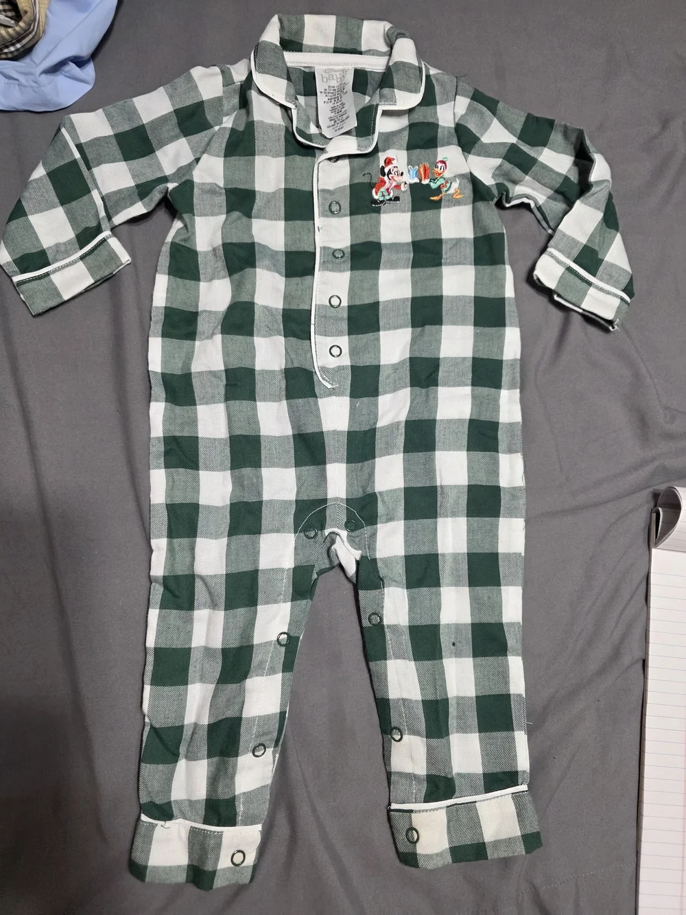 Disney Green & White Buffalo Check Pajama One-Piece with Character Patch